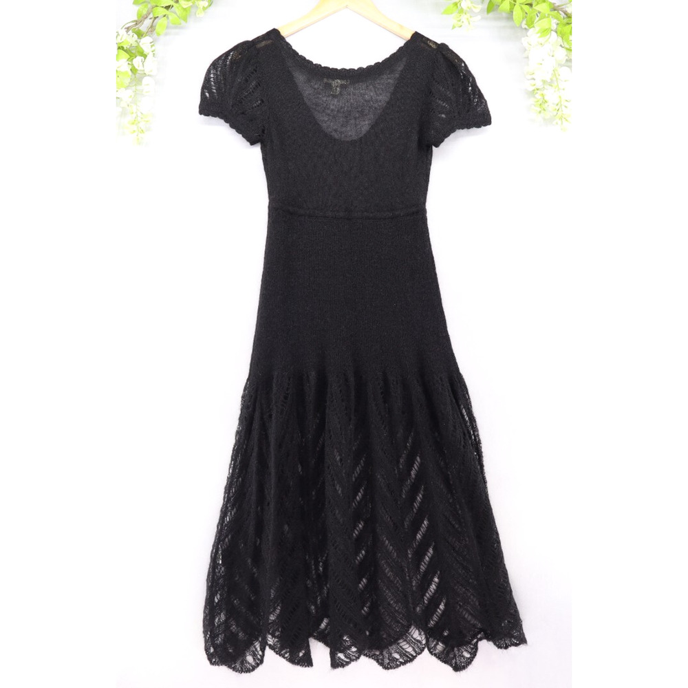 Urban Outfitters M Open Knit Mohair Blend Midi Dress Black Y2k Short Sleeve - Picture 2 of 10